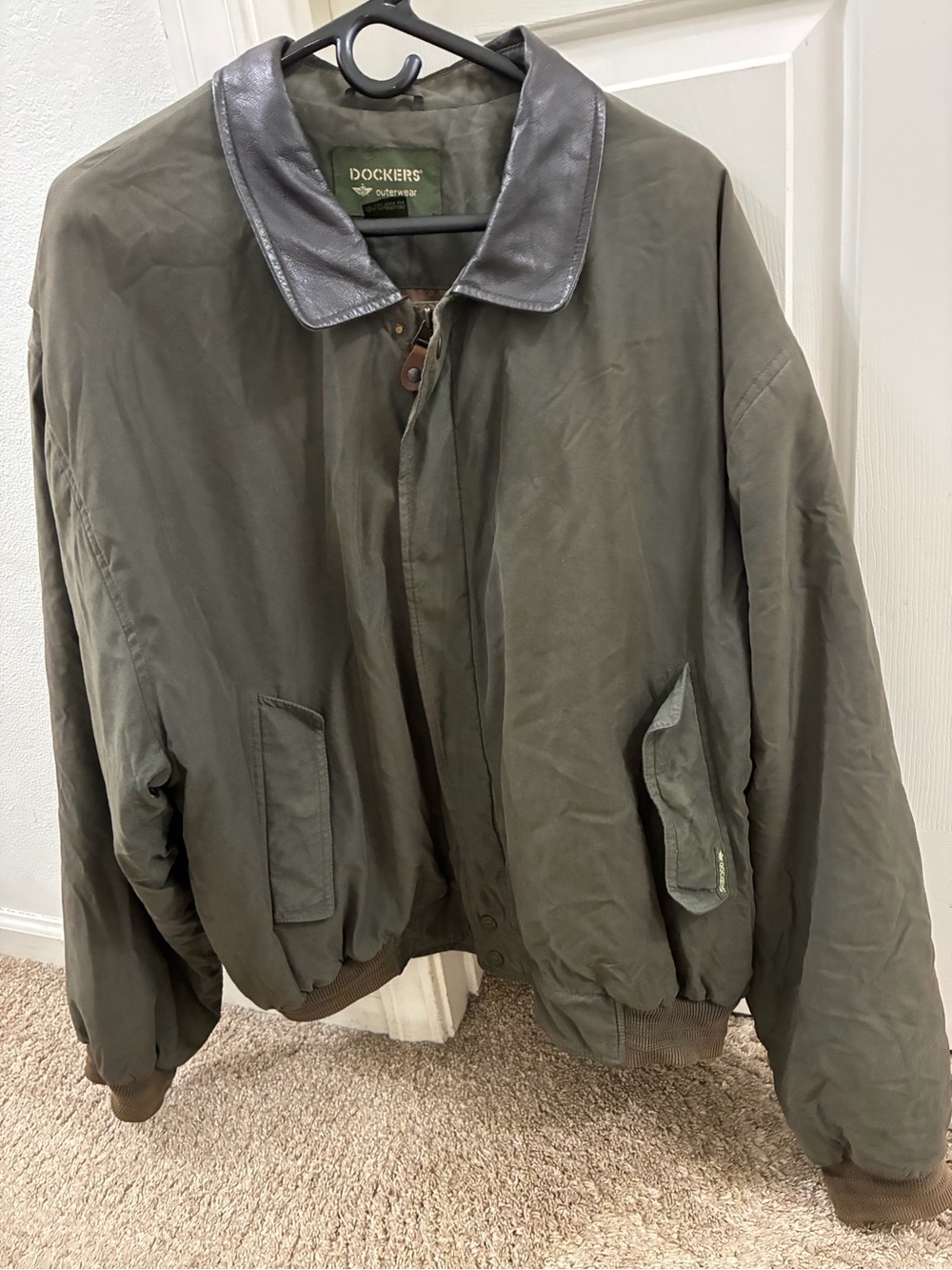 Dockers Olive Green Bomber Jacket with Dark Collar